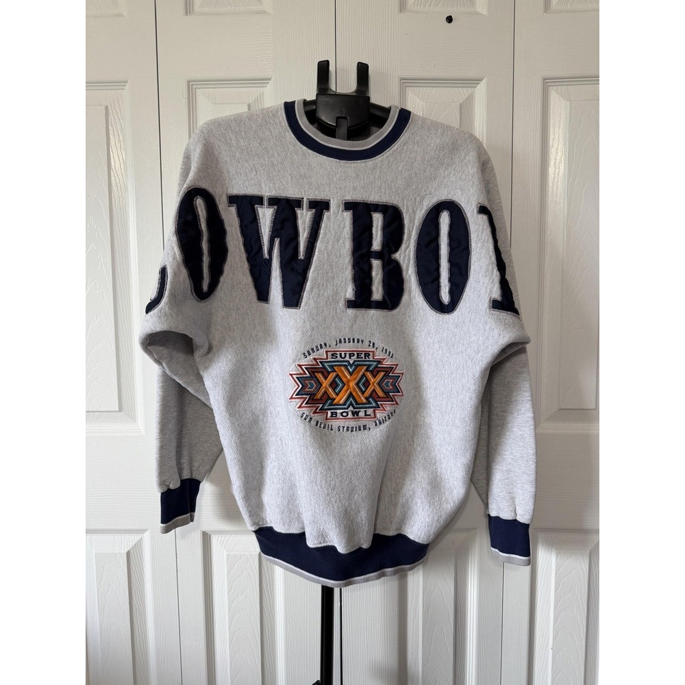 Vintage 90s Legends Athletic Sweatshirt Mens M Gray COWBOYS Super Bowl XXX NFL